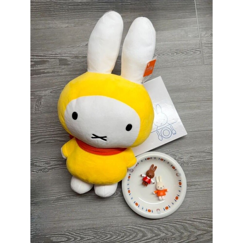 Miffy Bunny Plush stuffed animal, Melanie Figures, and Mister Donut Plate Japan